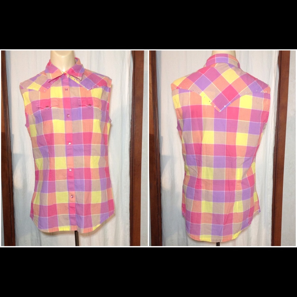 Women's Sz S Wrangler Sleeveless Button Down Shirt